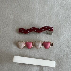 Heart and Wave Kids Hair Clip Set - Red, Pink, White
